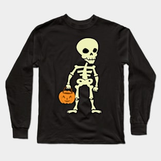 Halloween Skeleton holding Jack o lantern Long Sleeve T-Shirt